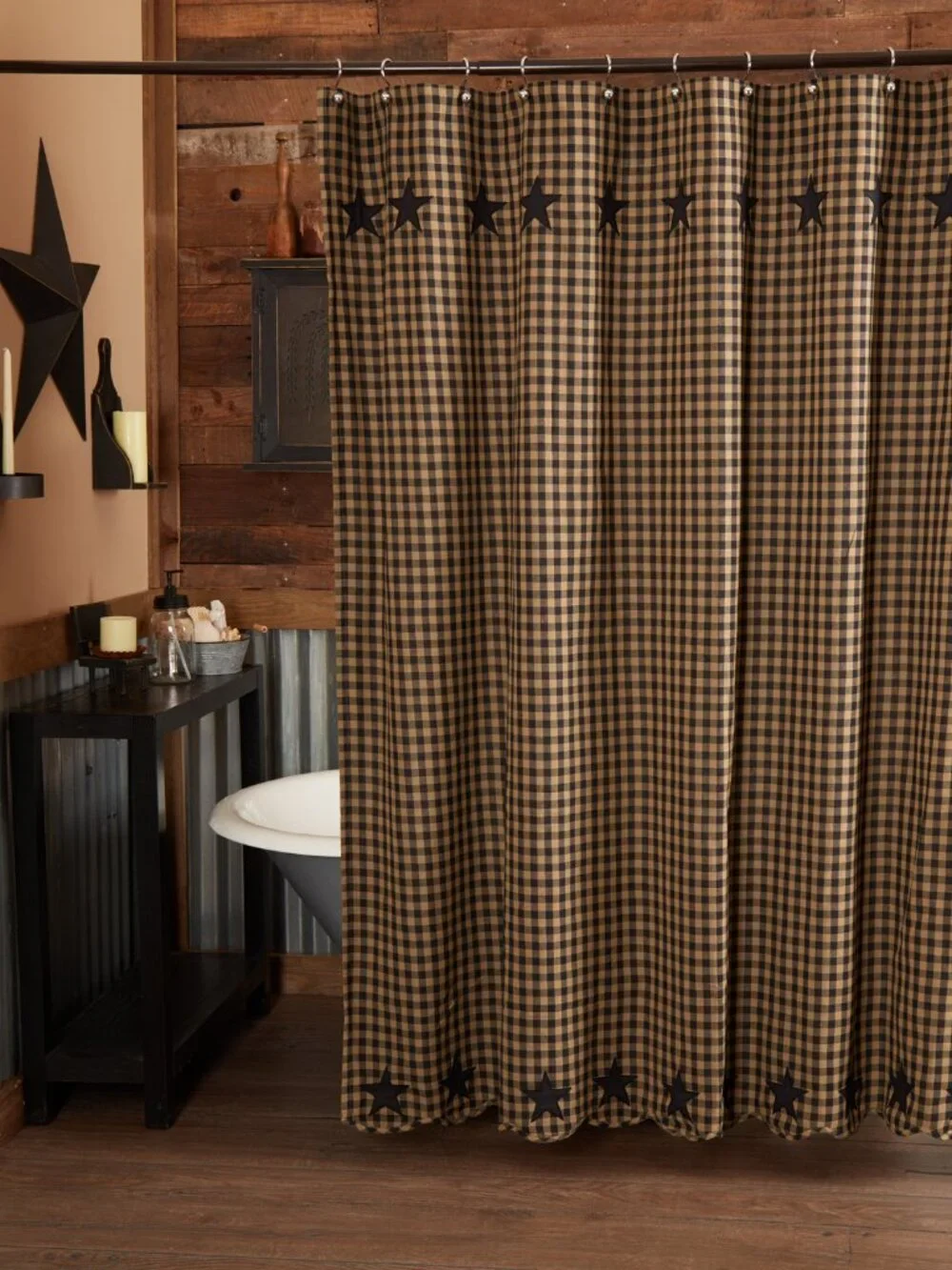 Primitive black star shower curtain 72